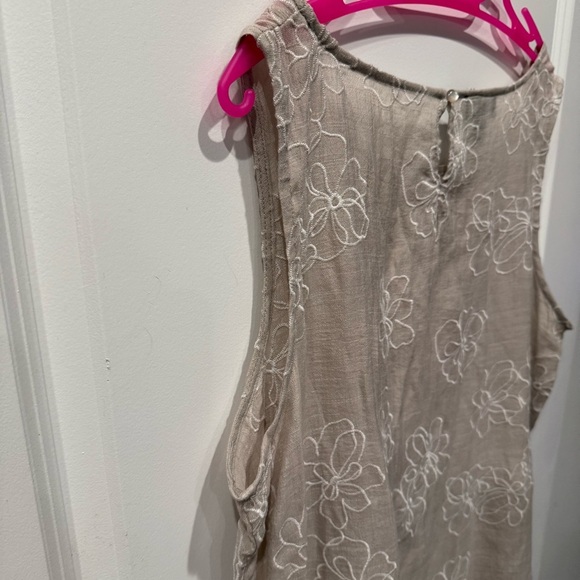AGB Woman Sleeveless Floral Embroidered Gauze Flounce Hem Dress XL, Linen-look - Picture 7 of 11